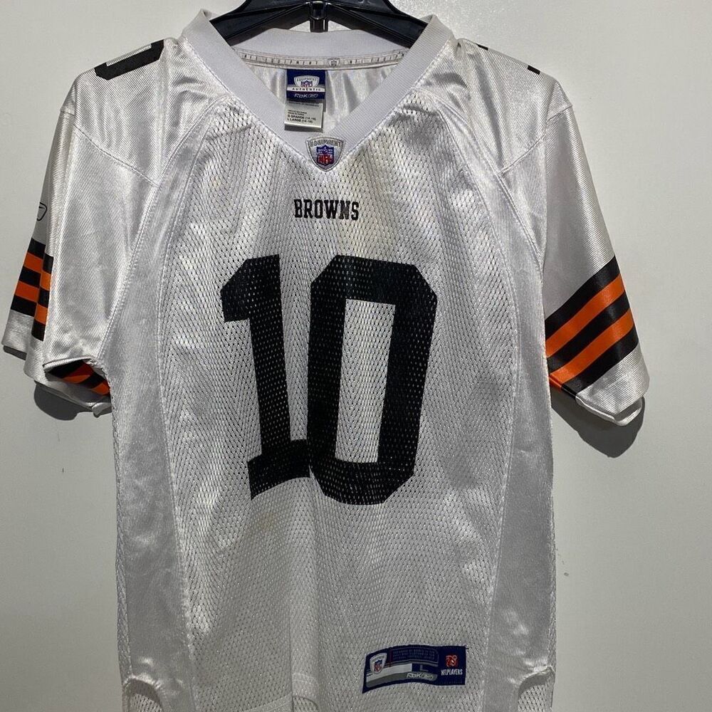 Reebok Kids'‎ White Cleveland Browns Quin V-Neck NFL Jersey Size Large